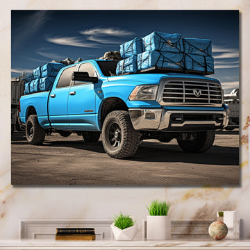 Teal Pickup Truck Cargo Carrier - Pickup Truck Canvas Wall Art